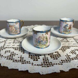 Antique Austrian demitasse cup Courting Couple on Bench